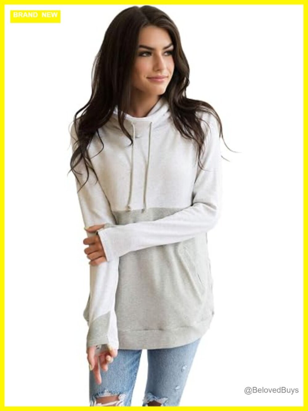 Cowl Neck Colorblock Nursing Pullover Top with Thumbholes